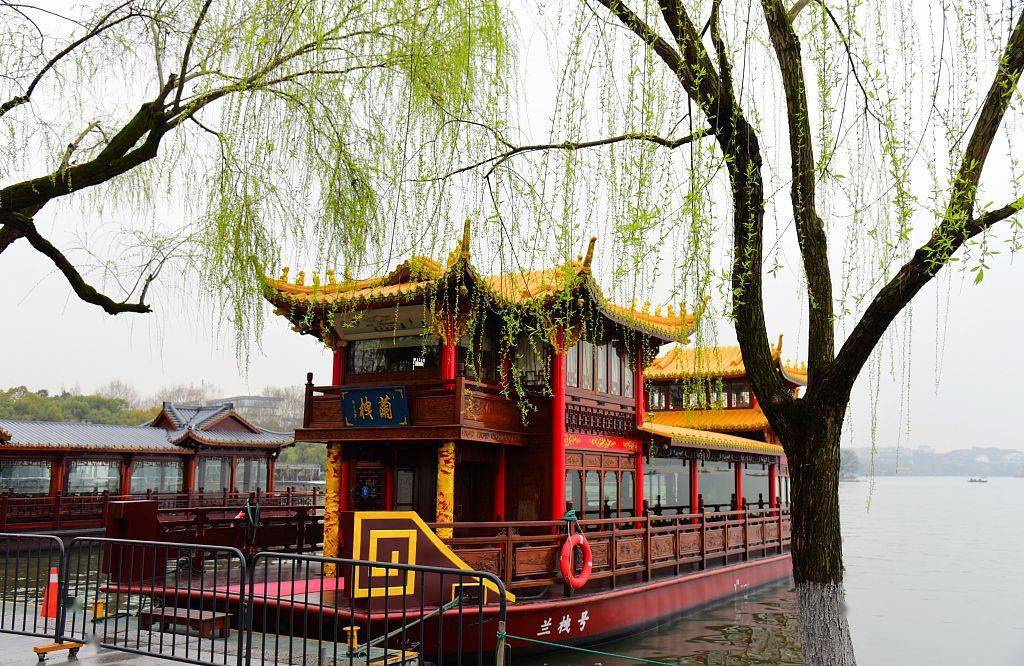杭州西湖柳色青青景色迷人