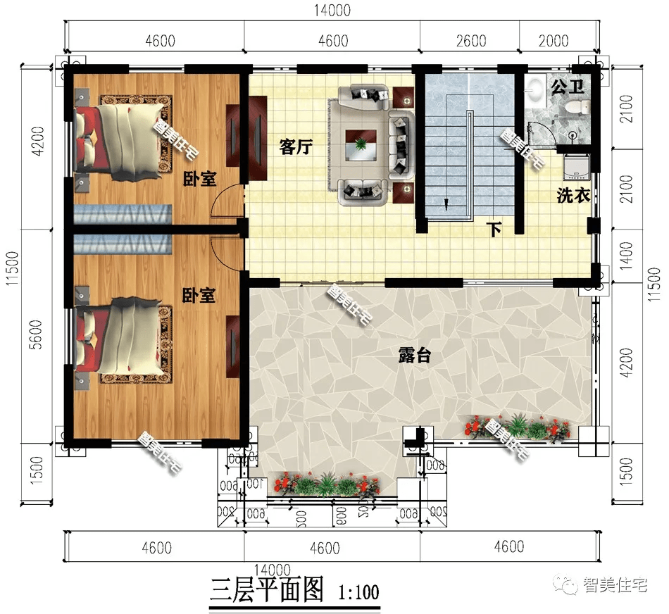面宽14米上下,室内带堂屋的农村别墅,第一栋造型简单施工易_户型