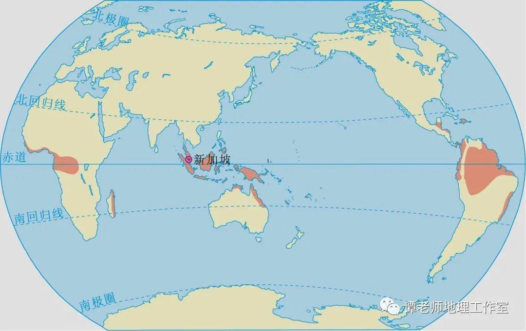 世界气候类型分布图 热带雨林气候 分布规律:赤道两侧(南北纬10