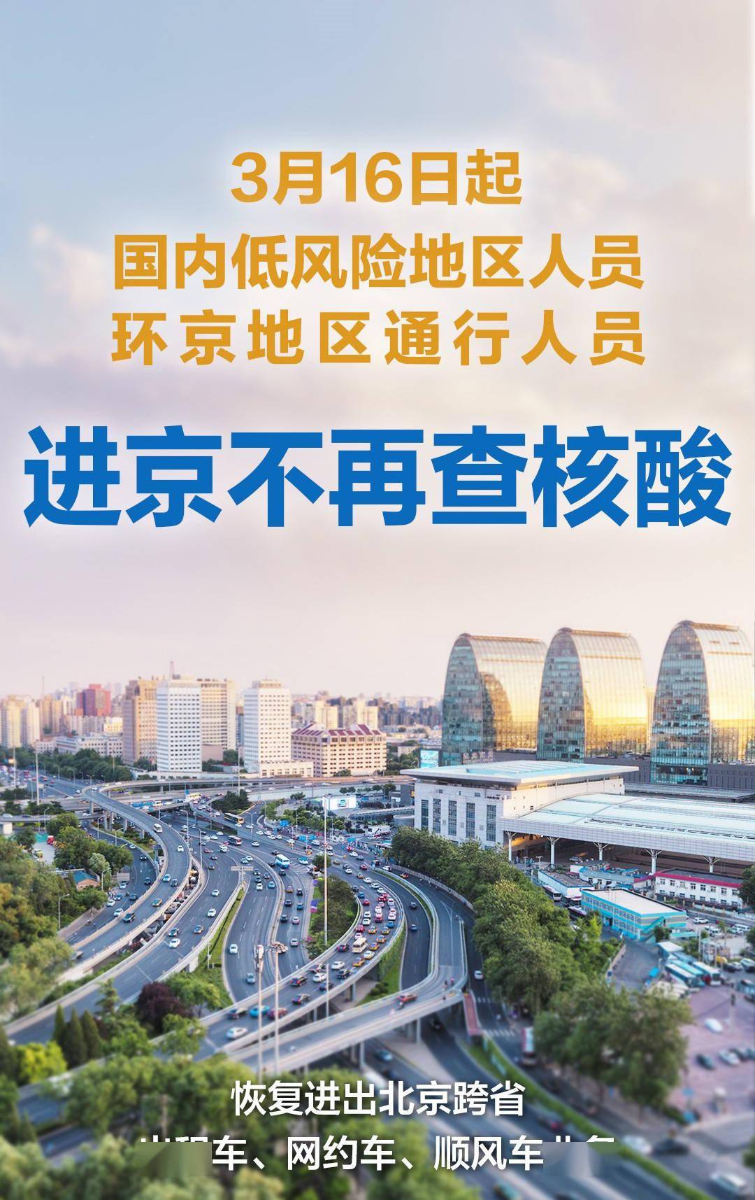 3月16日起,国内低风险地区人员进京,环京地区通行人员进京不再查验