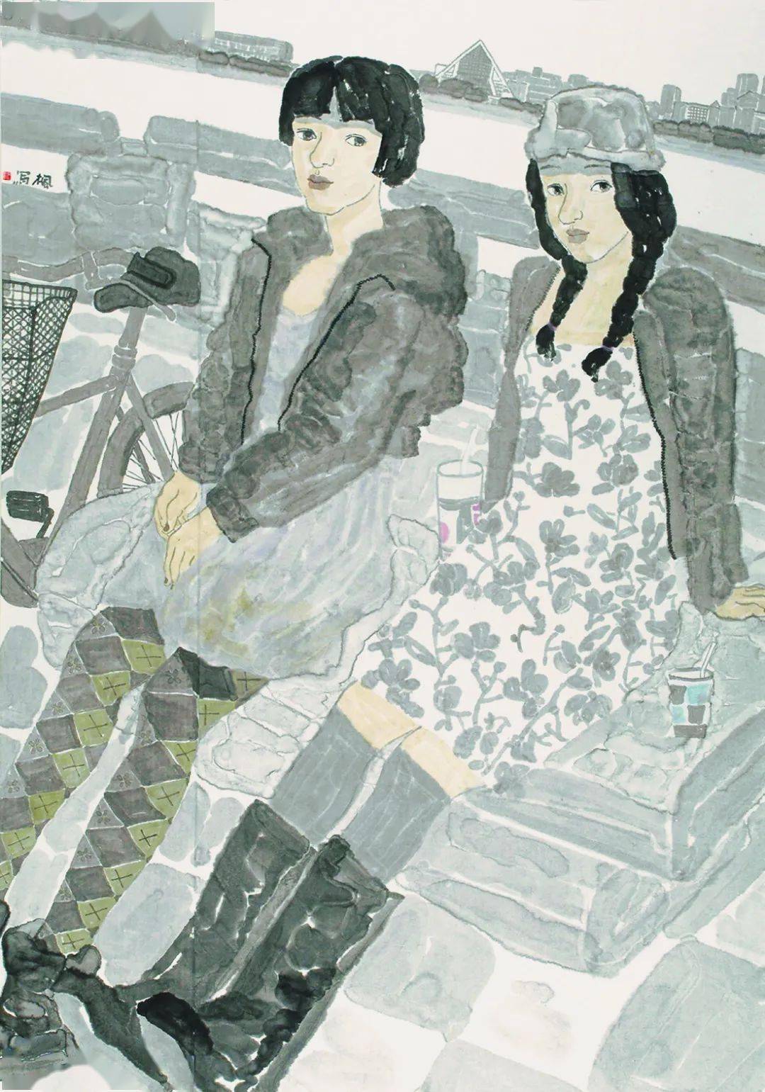 纸本水墨 2007年于理《寂静·欢喜 122x186cm 纸本设色 2014年陈朋