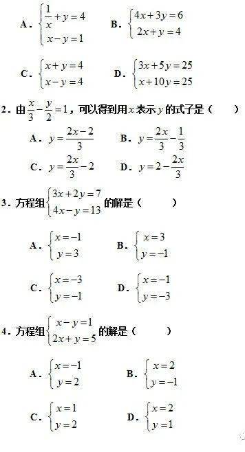 人教版七年级数学下册单元测试题 二元一次方程组 考查