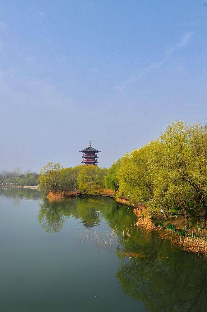 白浪河湿地公园那座塔春水倒影特有灵性