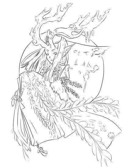 黑白线稿素材干货线稿水彩上色临摹素材