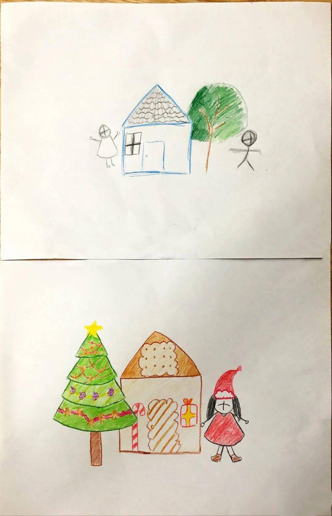 图2的绘画主题为《房树人》,由另一位中学生在潜水运动前后创作.