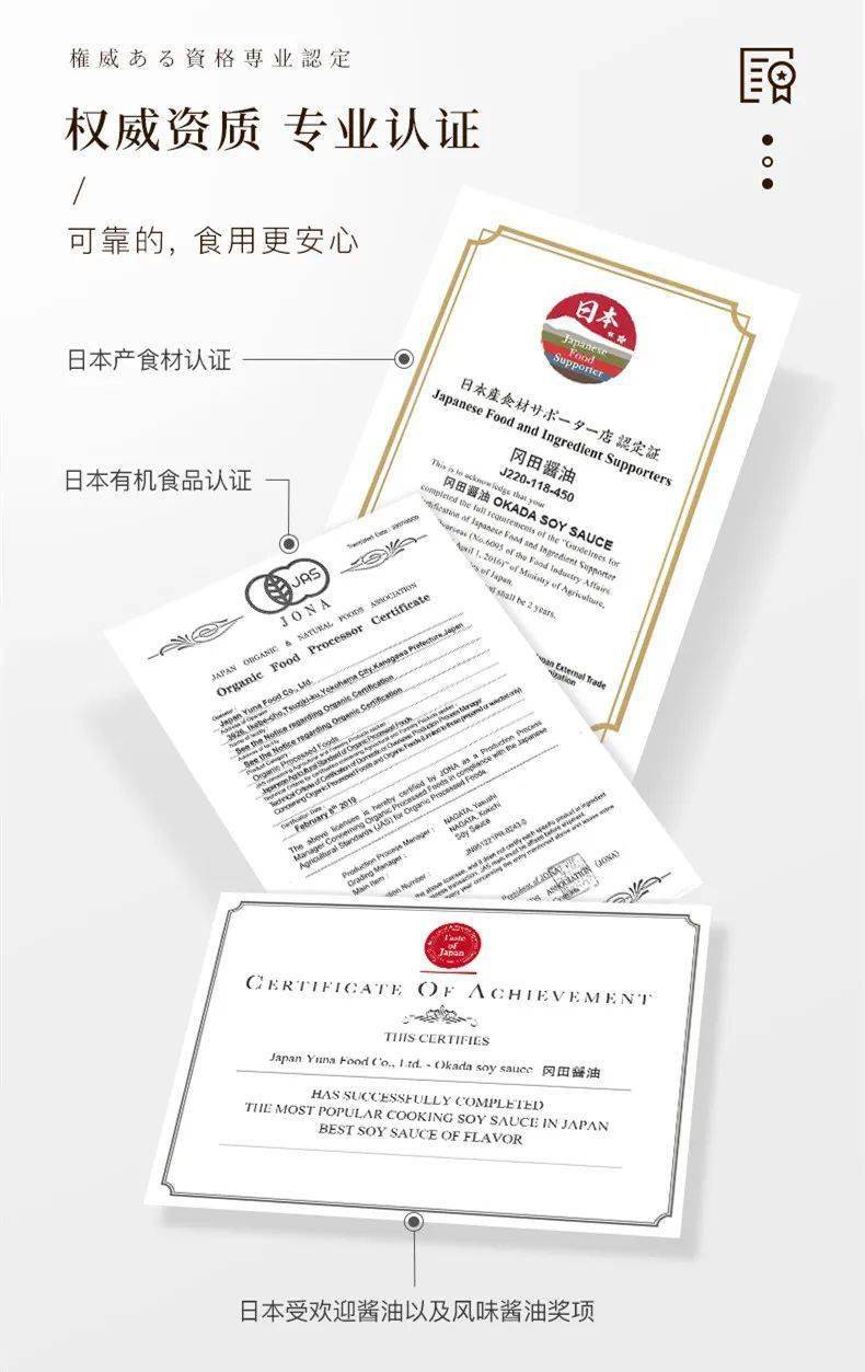 有3项大奖加持:日本受欢迎酱油以及风味酱油奖,日本有机食材认证,日本