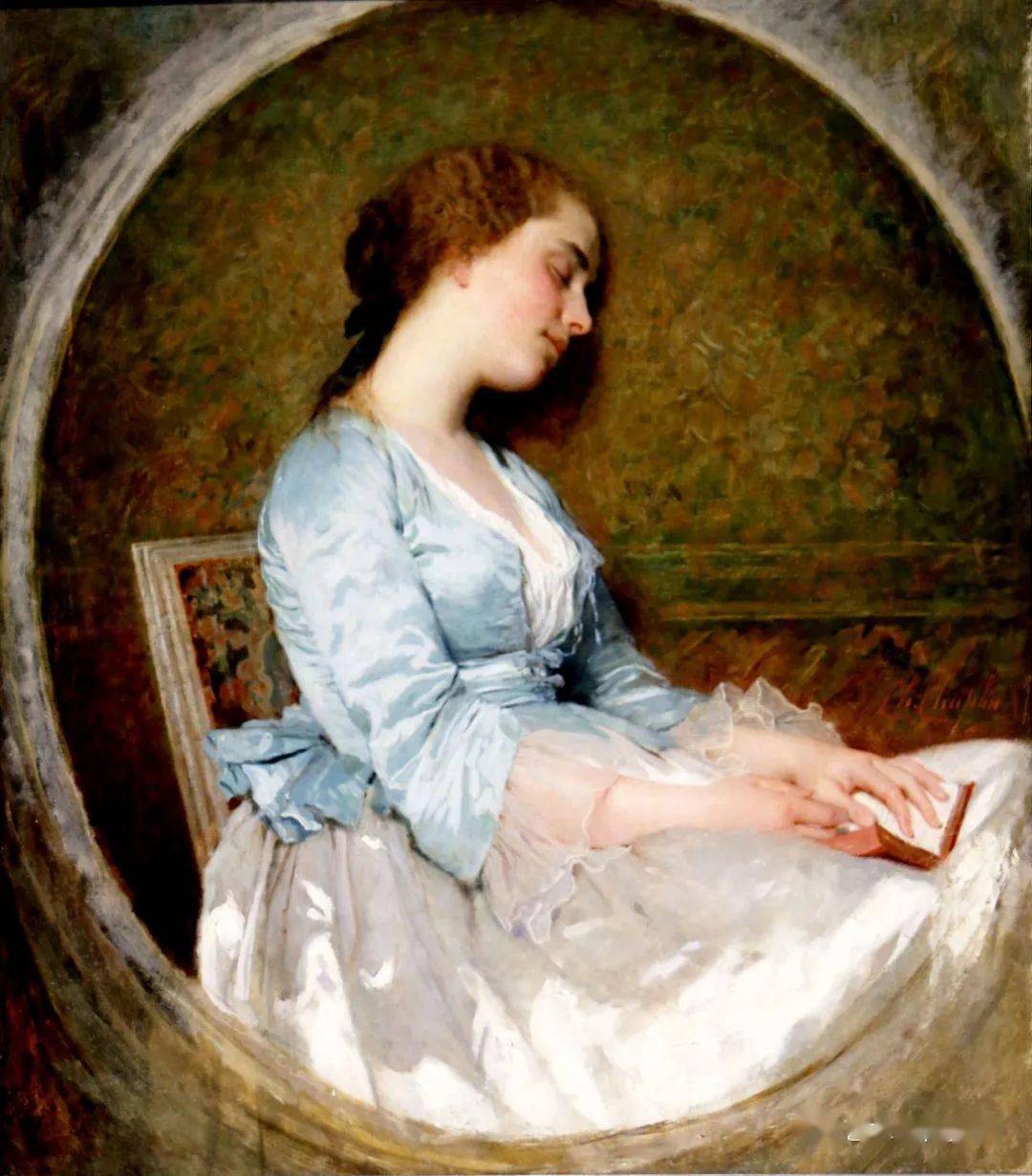 油画中的法国少女清纯唯美肤如凝脂