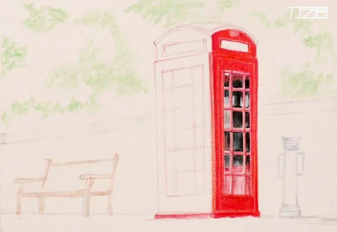 彩铅教程街边一角电话亭