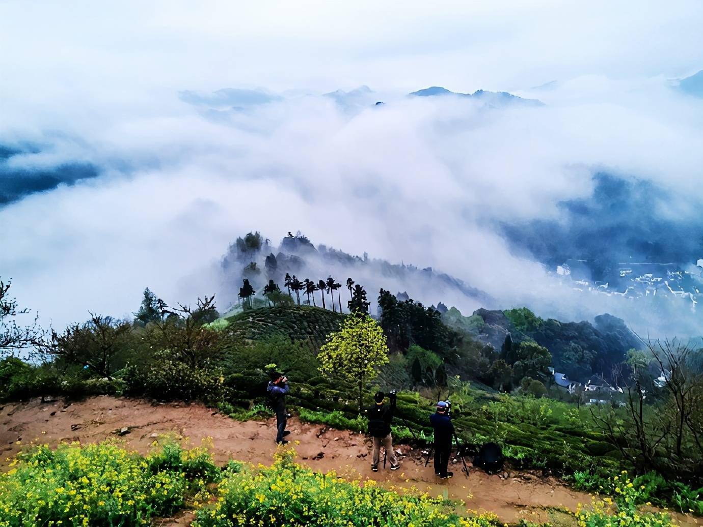 晨雾里的下汰村像在云端里,人在雾中行,雾在山间游,感觉很奇妙_云雾