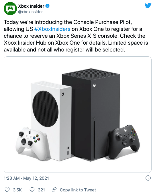 微软为 Xbox One 内测用户提供预订 Series X/S 的机会 拟缓解二手市场价格居高不下现状