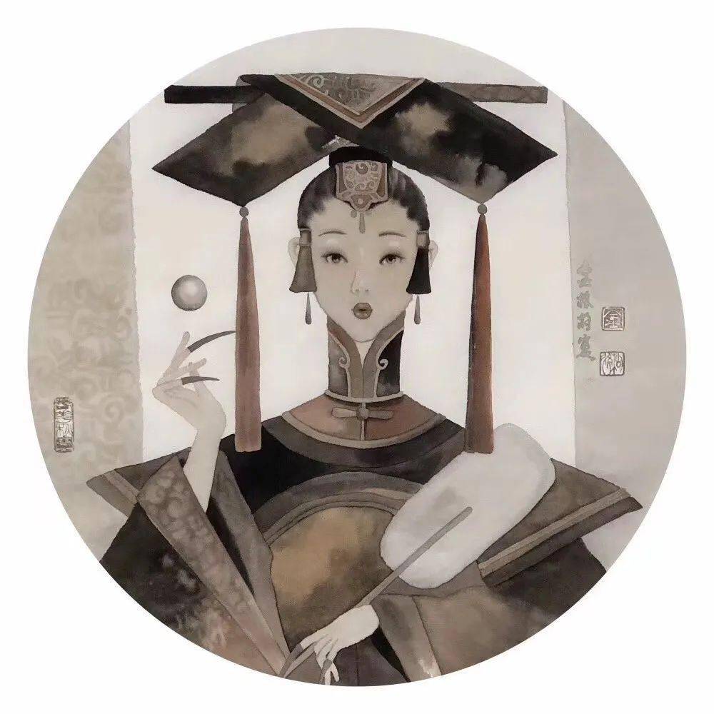 她的没骨人物画清雅空灵贵气