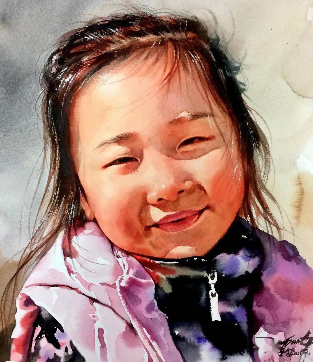 笑颜如花的韩国水彩人物肖像画生活中也要笑口常开