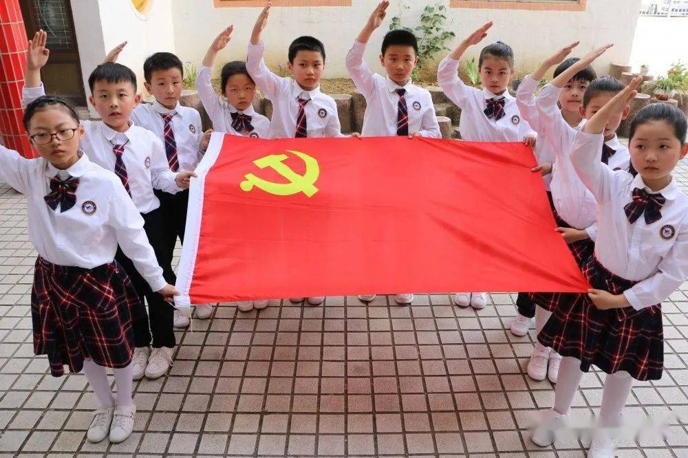 小学生挥舞党旗图片