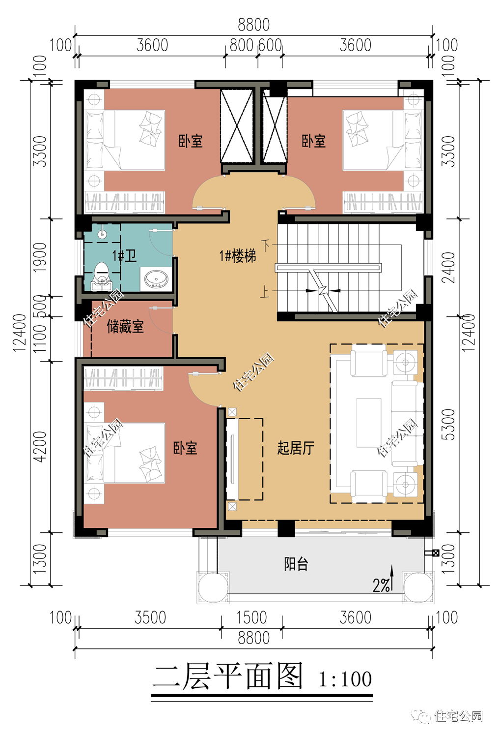 8面宽 多卧室 大露台,12×8米宜居三层别墅