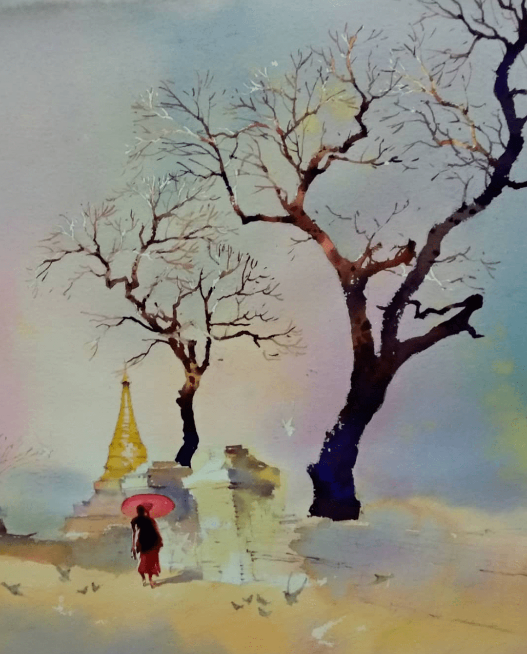 缅甸水彩画家myoewinaung作品欣赏