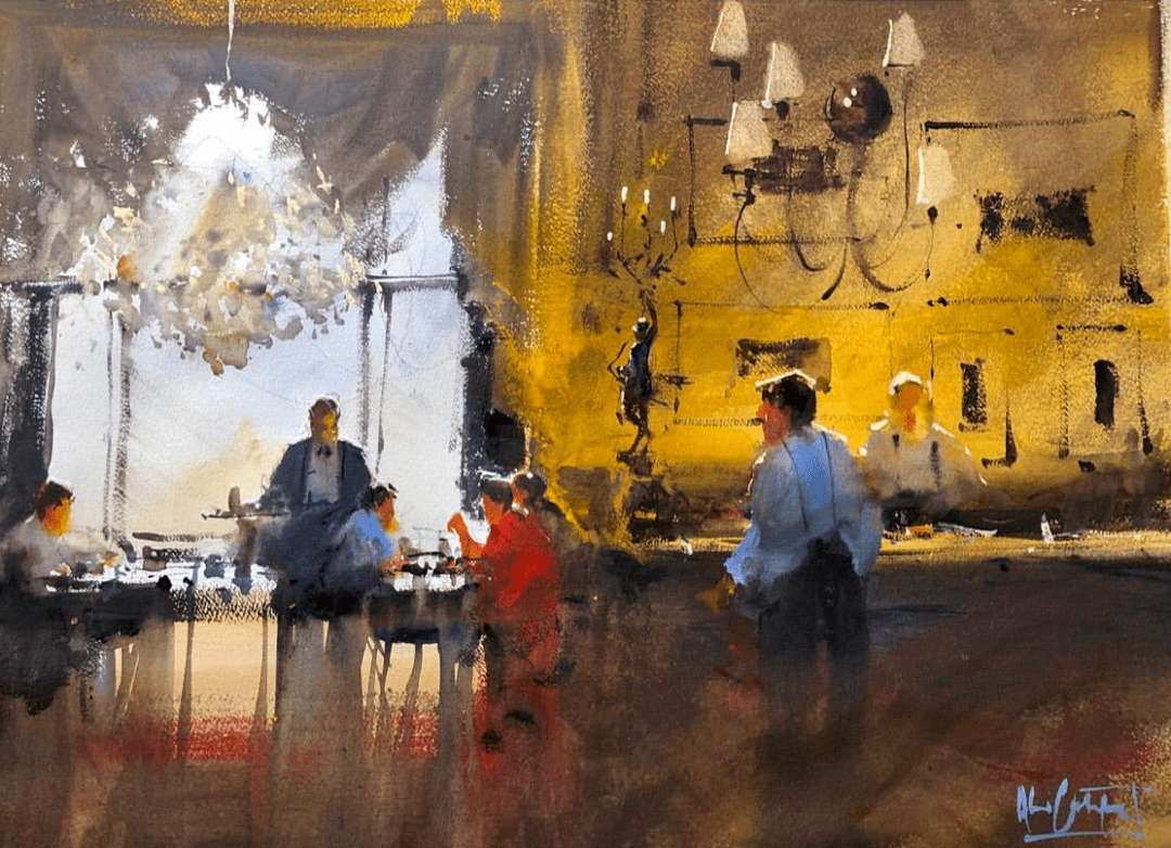 乌拉圭水彩画家alvarocastagnet作品欣赏餐馆酒吧咖啡厅系列