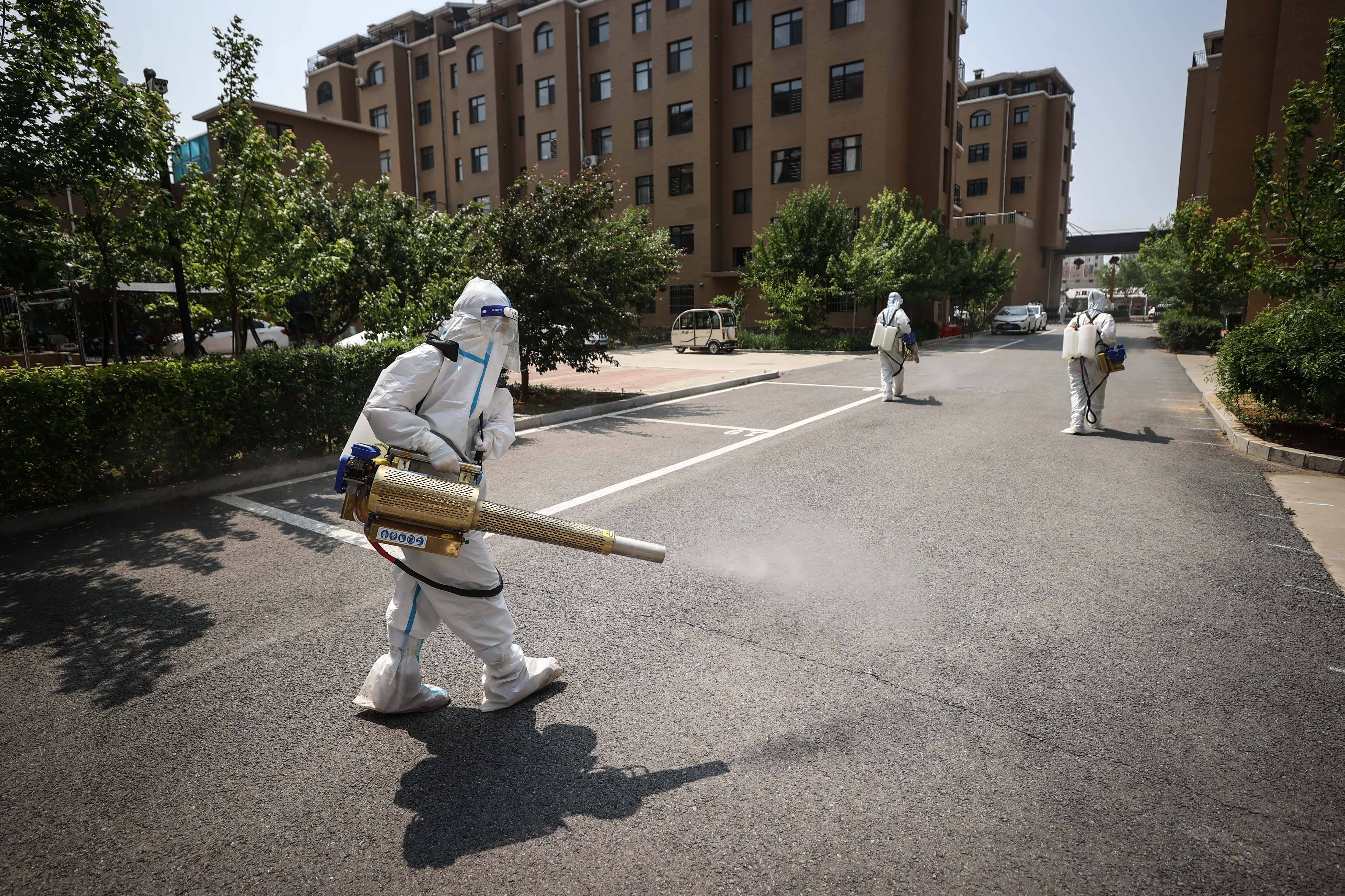 5月22日,藍盾救援隊的志願者在營口鮁魚圈區熊嶽鎮萬隆祥和灣小區進行