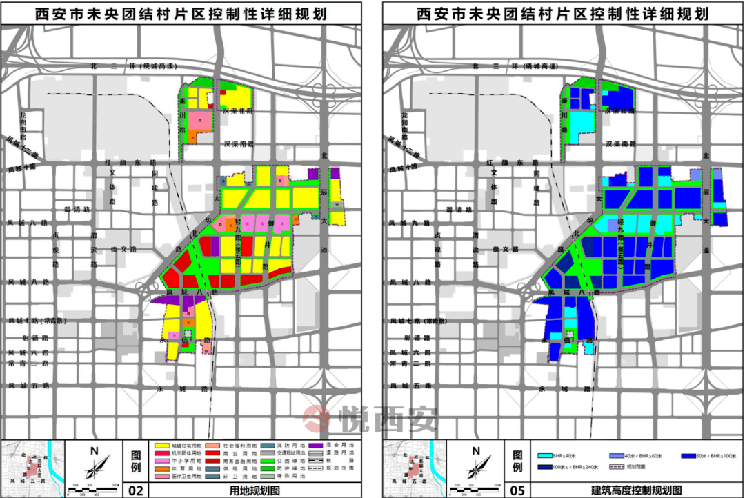 团结片区用地规划及建筑高度控制图via西安市规划局团结片区概念规划