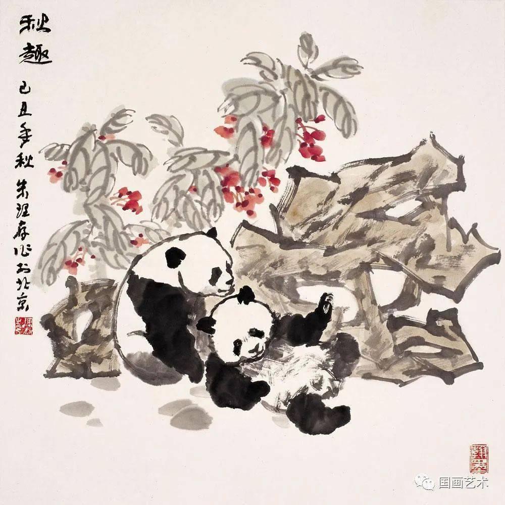 她画的写意熊猫小品太可爱了