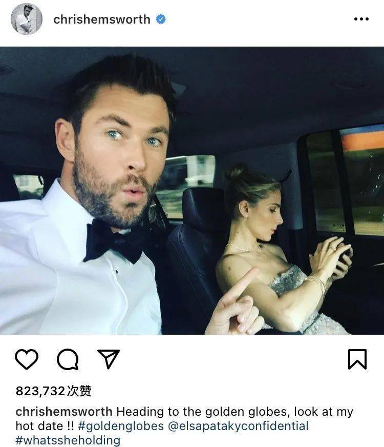 (图源:instagram@chrishemsworth)就是和老婆一起搞怪:(图源