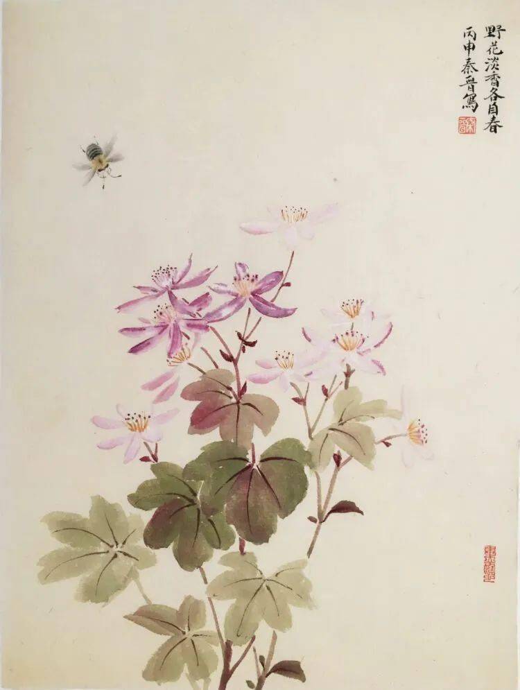 中国古美術・花卉図三尺画芯・朱軍印款・水墨彩色画・純手描き・文房・宣紙・带水印 中国古美術・花卉図三尺画芯・朱軍印款・水墨彩色画・純