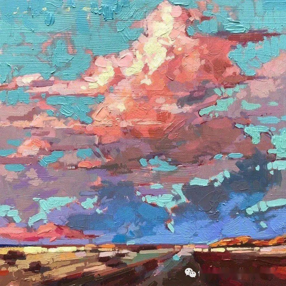 大色块的表现手法整体看上去大气磅礴这样的风景油画太美了