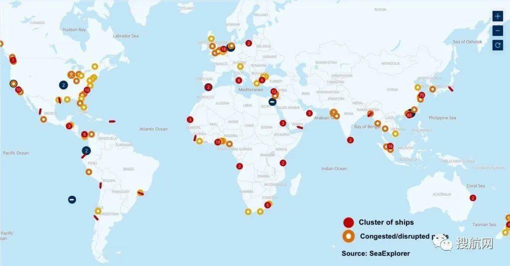 全球101個港口報告堵塞,304艘船排隊等候泊位