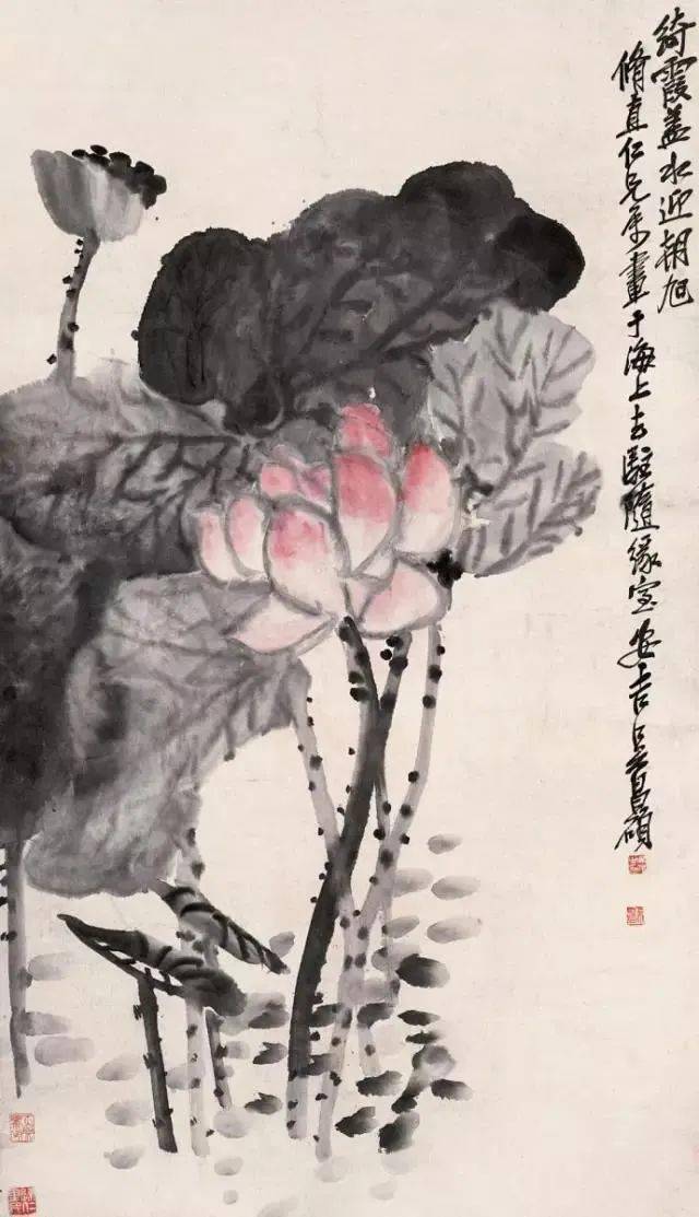 吴昌硕画荷，醉墨团团，别有风雅_荷花