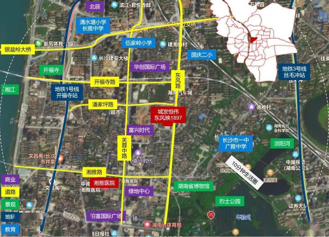 东风映1897位于开福区中心板块,芙蓉路与东风路之间的潘家坪片区