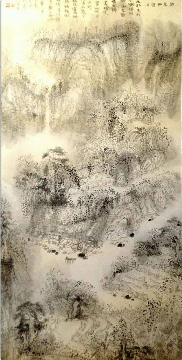 他笔下淡淡的净洁的淡墨山水画