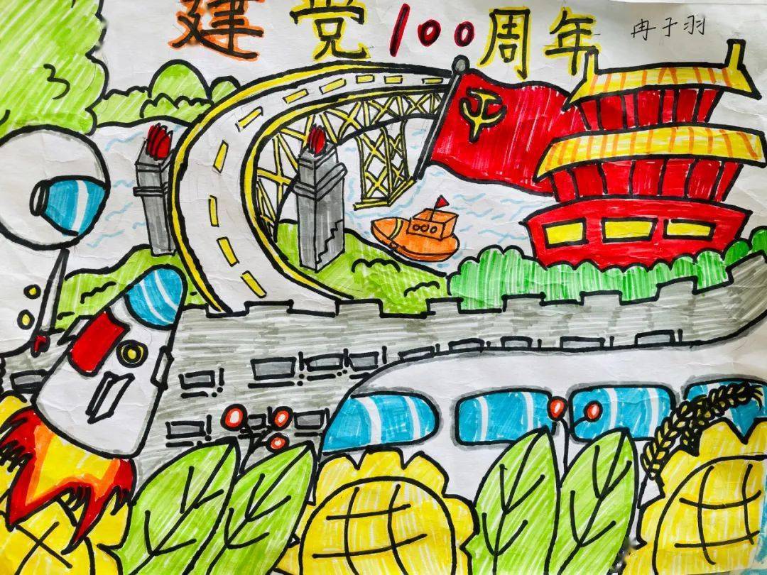 庆祖国100周年绘画图片