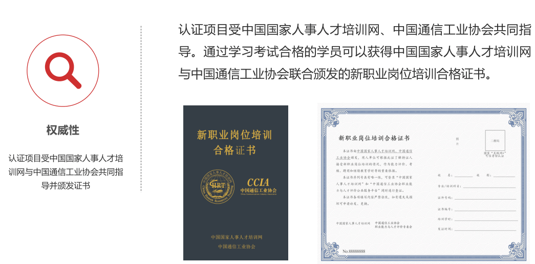 人事人才培训网与中国通信工业协会联合颁发的新职业岗位培训合格证书