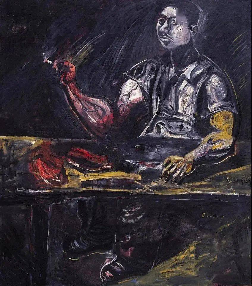 《二斤牛肉》158×98cm 布面油画 1993张恩利,1965年出生于东北吉林