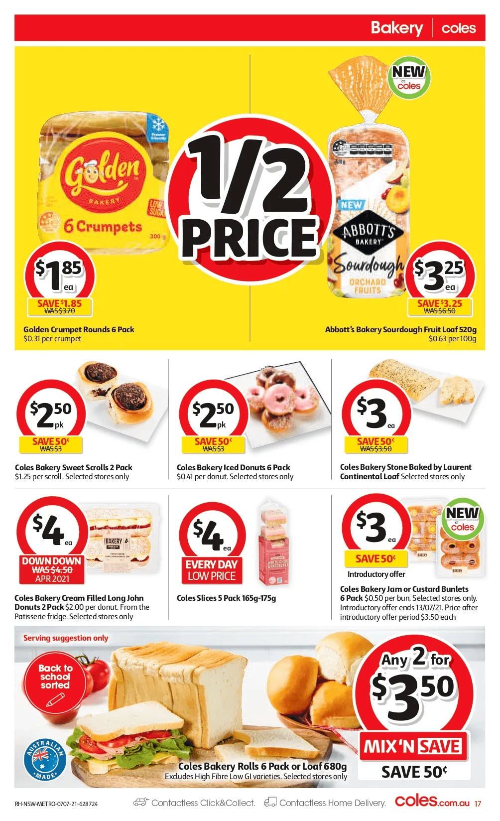 而配菜的话,coles garlic bread baguette 降至2.50澳元.