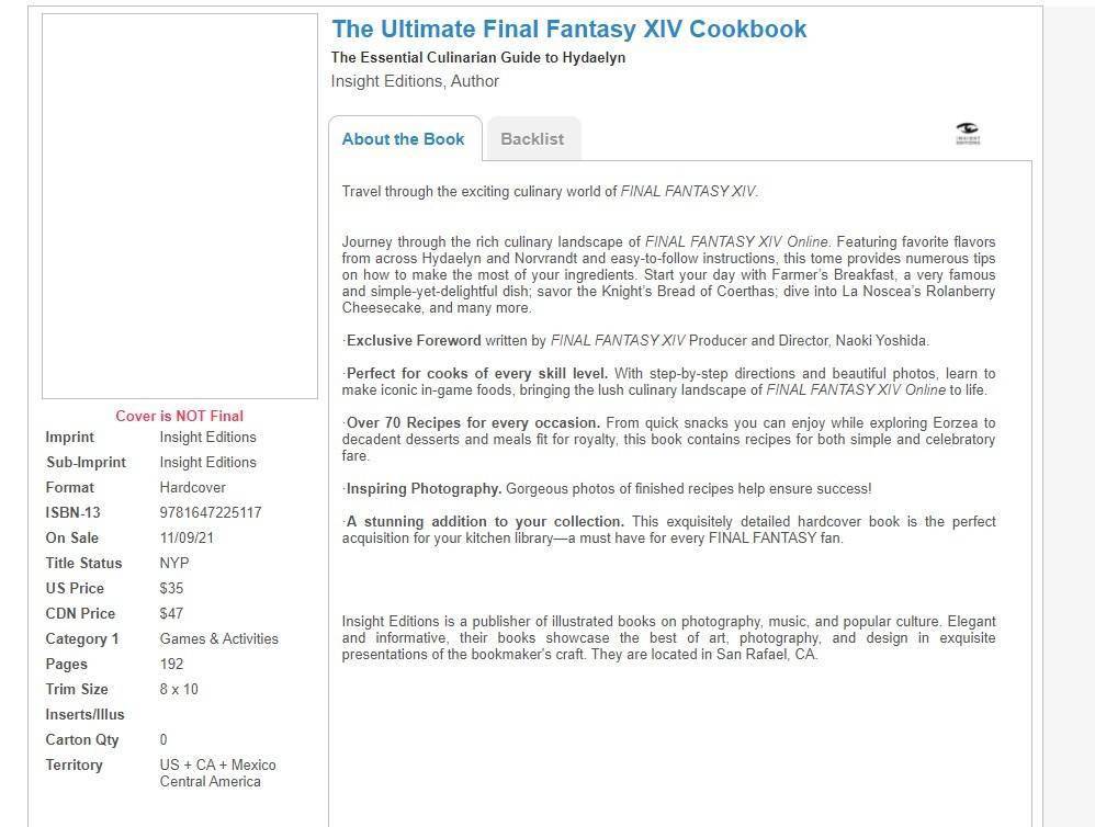 进行|国外某网站出现《最终幻想14》食谱 售价226.5元