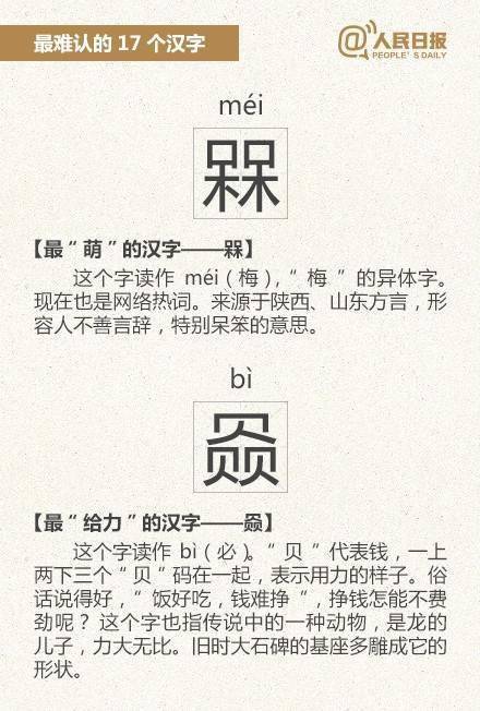 来源:人民日报微博,版权归原作者所有教育·生僻字汉语中最难认的17个