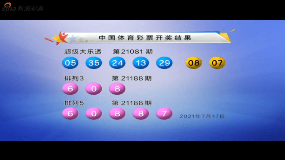 大乐透第21081期开奖：前区1组同尾号 后区07 08