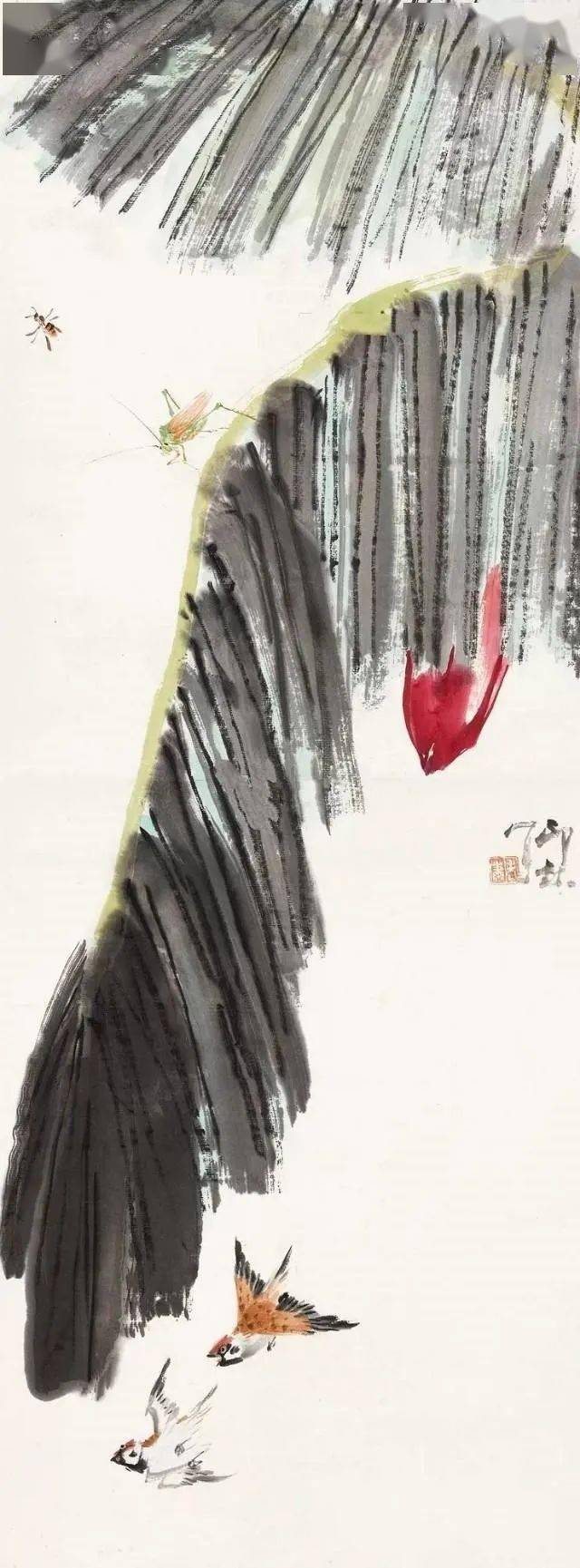 酷暑难耐国画芭蕉叶下一片清凉