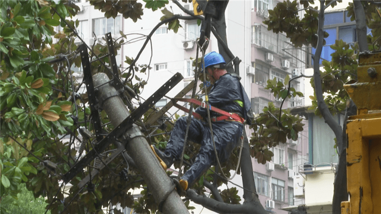 大吊车旁,进行有条不紊的挖杆坑作业,拆卸折断电杆以及上面的横担金具