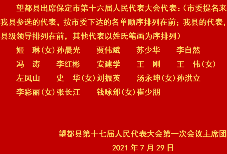 望都县第十七届人民代表大会第一次会议公告(第一号)