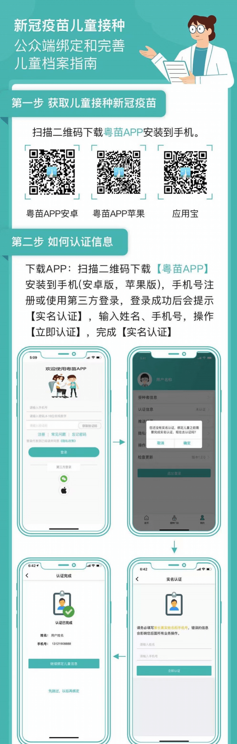 未成年人曾在广东省内接种过疫苗,可通过既往信息直接绑定儿童档案;而