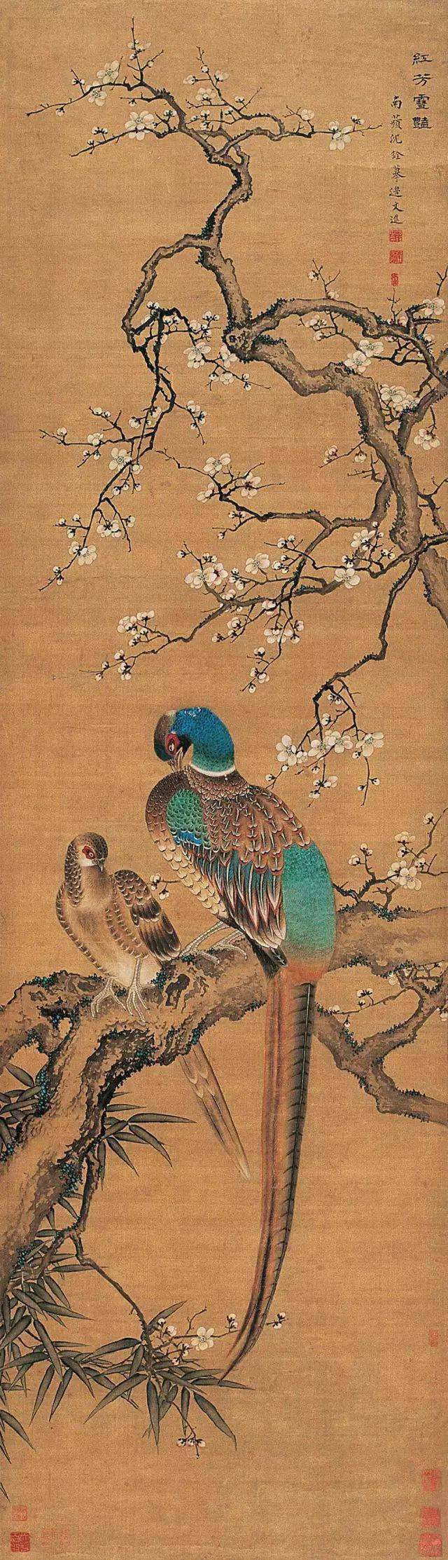 中国古美術 沈銓作款 百鳥朝鳳図 水墨画 手絵絹本 書画 古美味 唐物