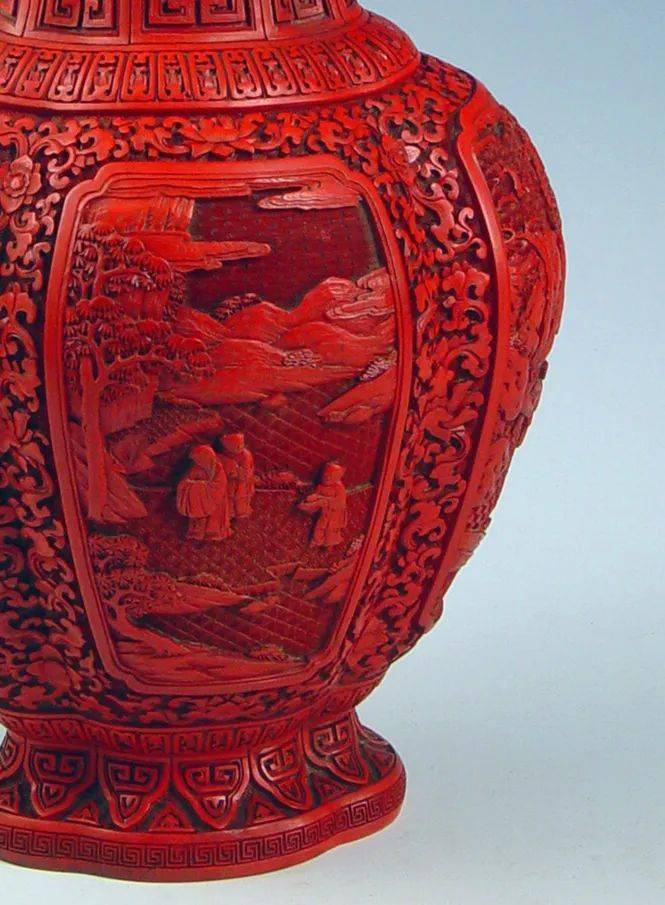 唐物 清 堆朱『山水楼閣人物図』 剔紅漆器 四方盆 高足茶盆