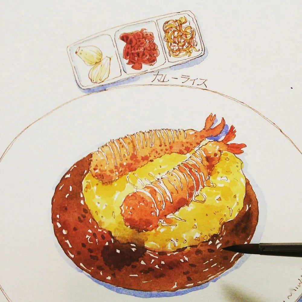 钢笔淡彩笔下的美食诱惑深夜放毒