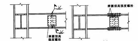 (2)工字形柱和箱形柱通过带悬臂梁段与框架梁连接时,构造措施有两种:a