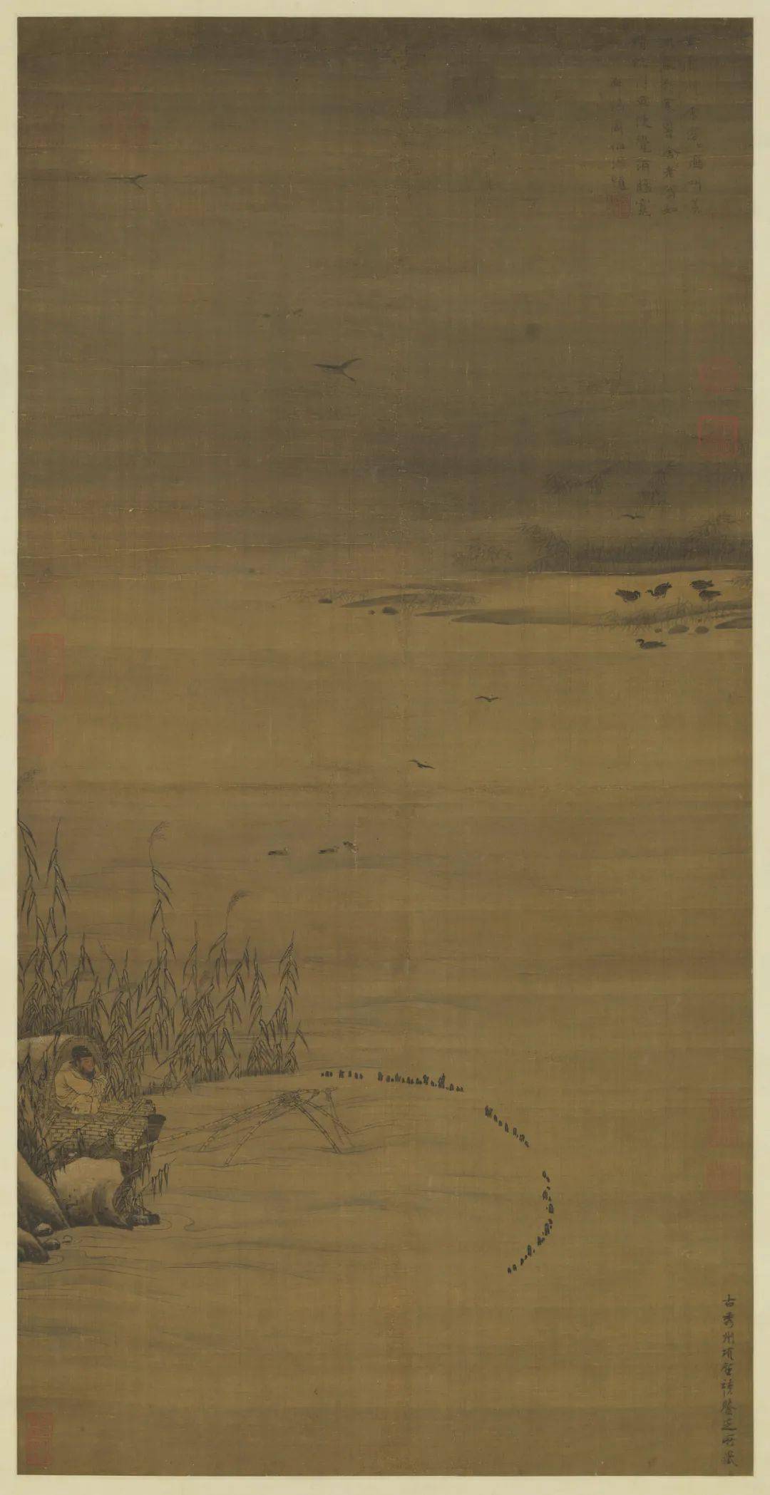 宋 佚名《渔父图轴》台北故宫博物院藏开阔无涯的江面,烟雾弥漫,寒气