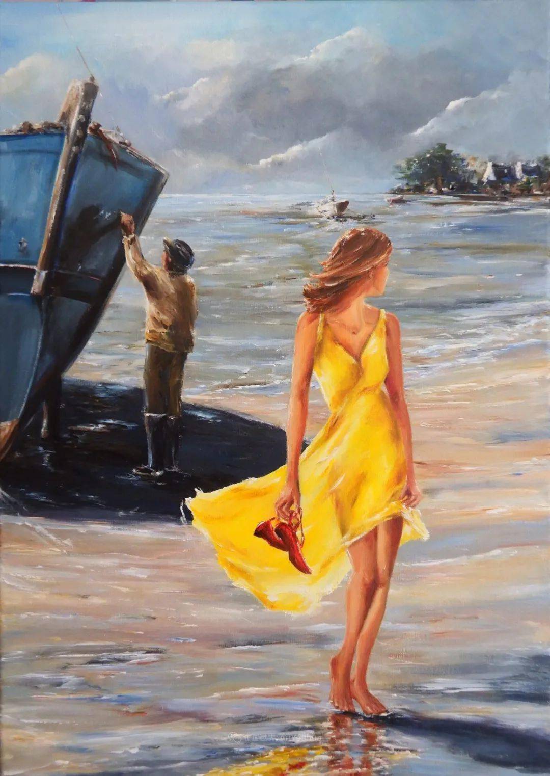 【油画欣赏】穿黄裙的女人,虽然无任何表情,但无忧无虑,轻盈美丽!