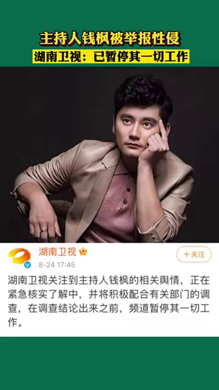 钱枫被举报性侵主持人钱枫被举报性侵湖南卫视已暂停其一切工作