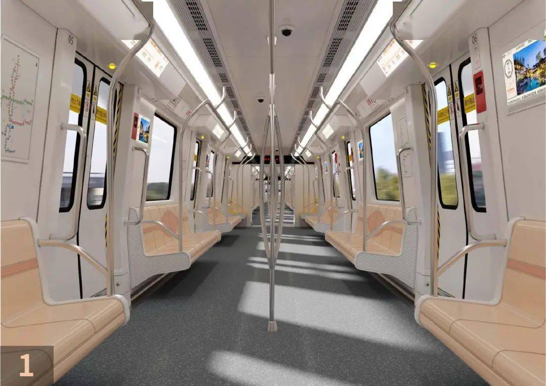 车厢内部选用dc1500v供电的6辆编组b型车,共6节车厢,232个座位,设计最