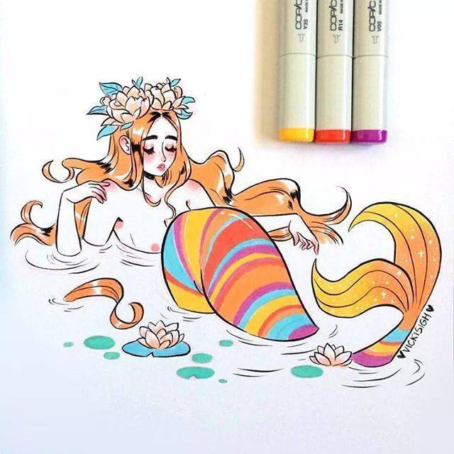 铅笔绘画素材丨画风清新唯美的彩铅小插画彩铅手绘人物素材